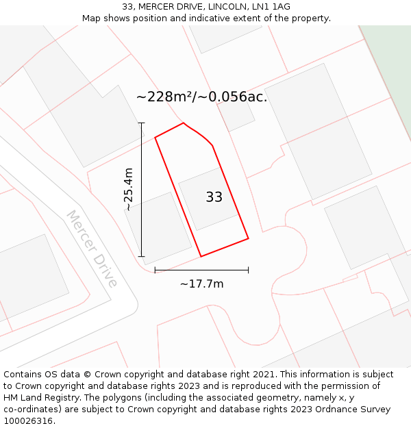 33, MERCER DRIVE, LINCOLN, LN1 1AG: Plot and title map