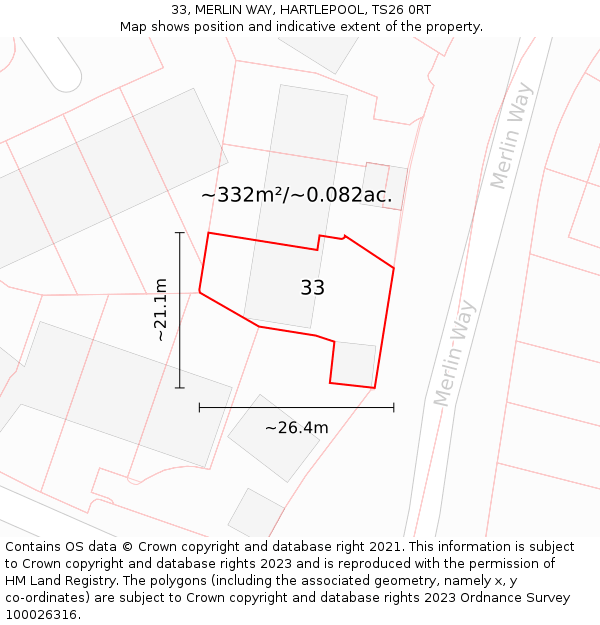 33, MERLIN WAY, HARTLEPOOL, TS26 0RT: Plot and title map