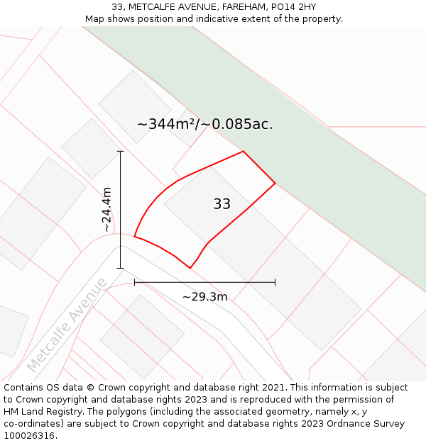 33, METCALFE AVENUE, FAREHAM, PO14 2HY: Plot and title map