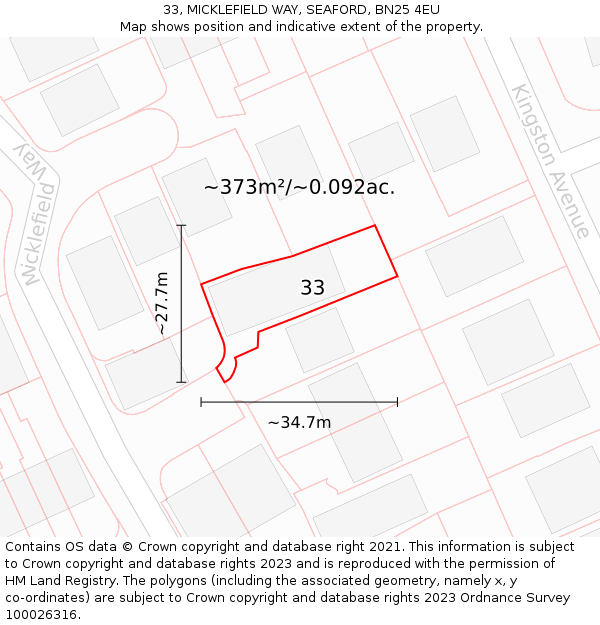 33, MICKLEFIELD WAY, SEAFORD, BN25 4EU: Plot and title map