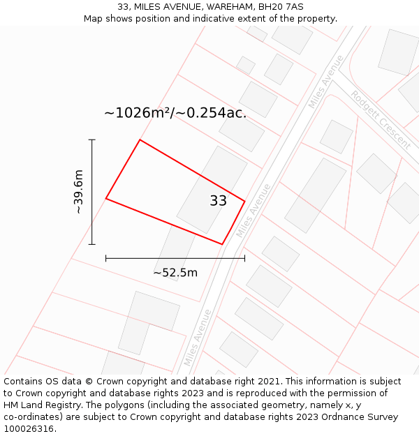 33, MILES AVENUE, WAREHAM, BH20 7AS: Plot and title map