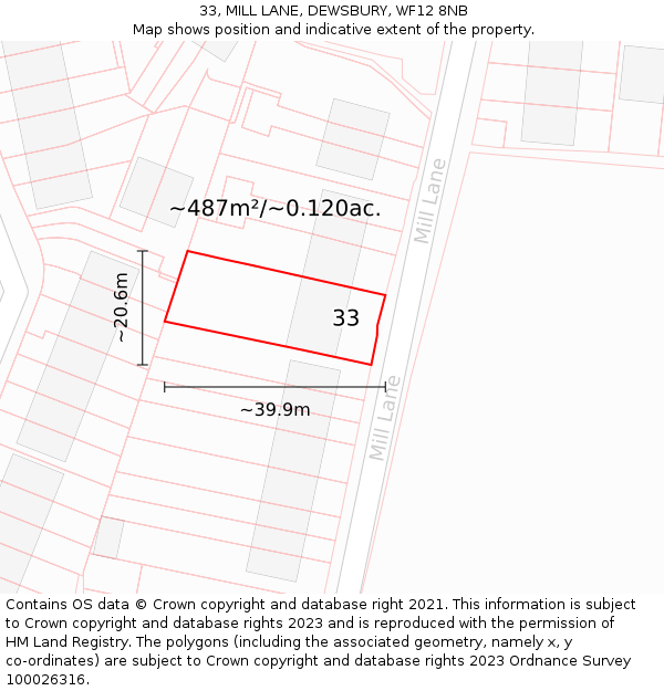 33, MILL LANE, DEWSBURY, WF12 8NB: Plot and title map