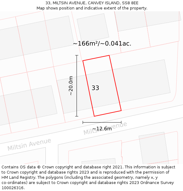 33, MILTSIN AVENUE, CANVEY ISLAND, SS8 8EE: Plot and title map