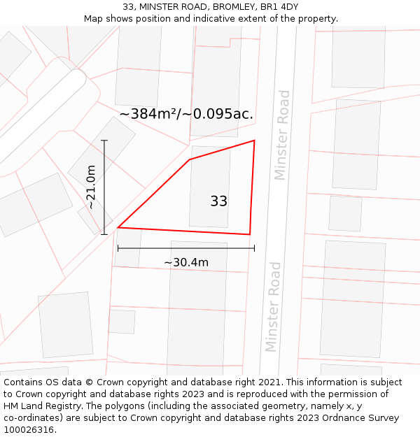 33, MINSTER ROAD, BROMLEY, BR1 4DY: Plot and title map