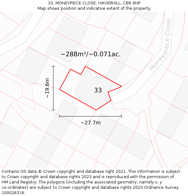 33, MONEYPIECE CLOSE, HAVERHILL, CB9 9NP: Plot and title map