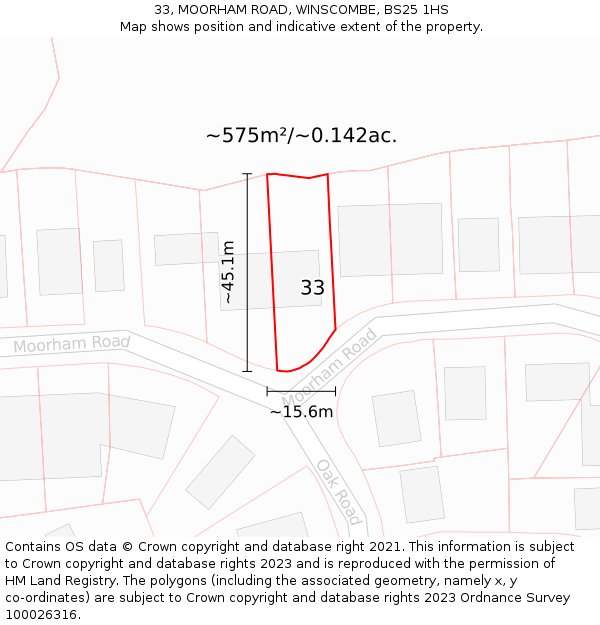 33, MOORHAM ROAD, WINSCOMBE, BS25 1HS: Plot and title map