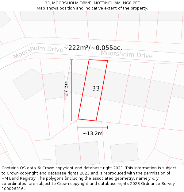 33, MOORSHOLM DRIVE, NOTTINGHAM, NG8 2EF: Plot and title map