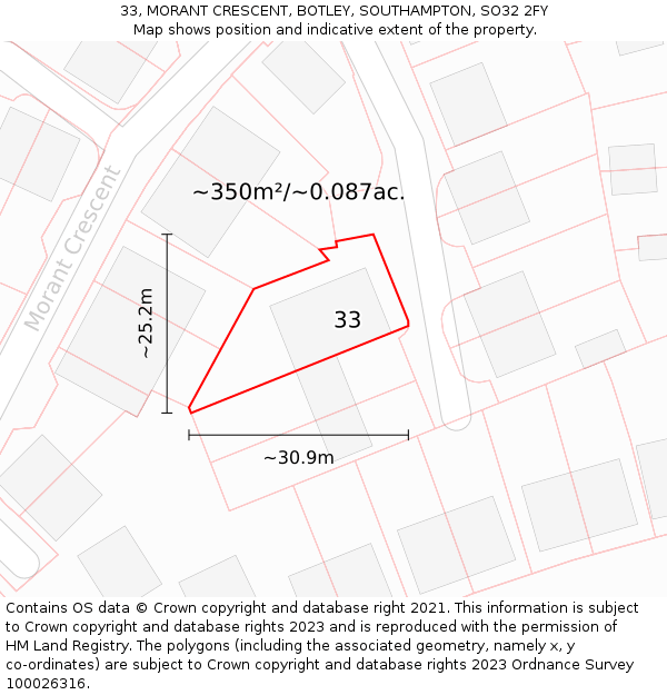 33, MORANT CRESCENT, BOTLEY, SOUTHAMPTON, SO32 2FY: Plot and title map