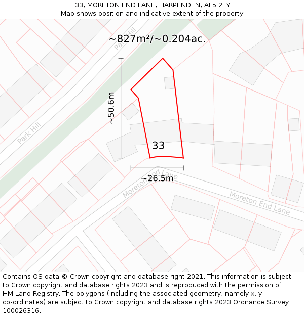 33, MORETON END LANE, HARPENDEN, AL5 2EY: Plot and title map