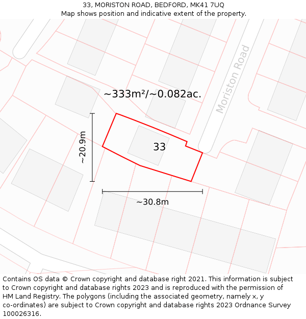 33, MORISTON ROAD, BEDFORD, MK41 7UQ: Plot and title map