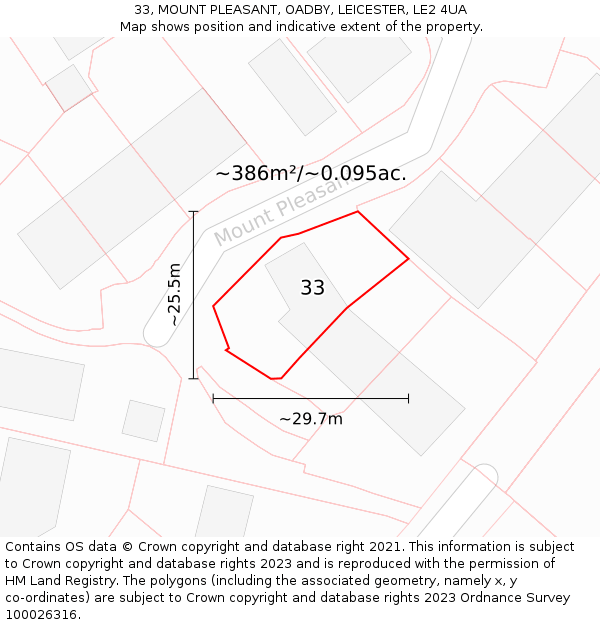 33, MOUNT PLEASANT, OADBY, LEICESTER, LE2 4UA: Plot and title map