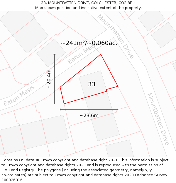 33, MOUNTBATTEN DRIVE, COLCHESTER, CO2 8BH: Plot and title map