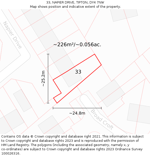 33, NAPIER DRIVE, TIPTON, DY4 7NW: Plot and title map