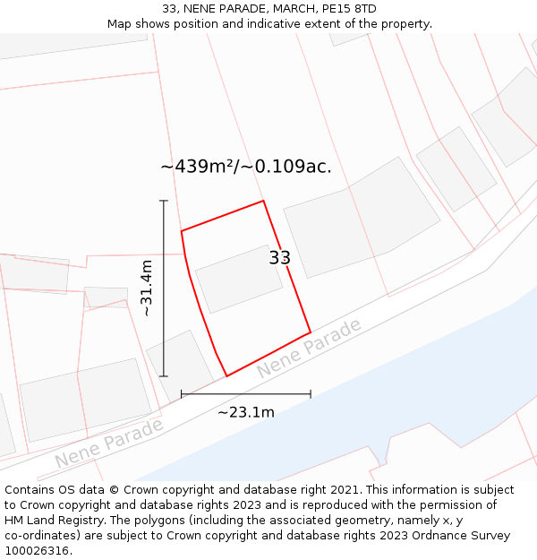 33, NENE PARADE, MARCH, PE15 8TD: Plot and title map