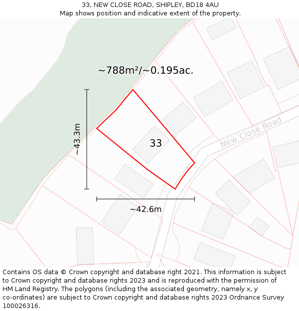 33, NEW CLOSE ROAD, SHIPLEY, BD18 4AU: Plot and title map