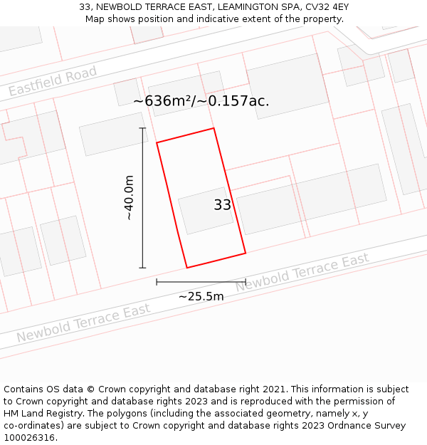 33, NEWBOLD TERRACE EAST, LEAMINGTON SPA, CV32 4EY: Plot and title map