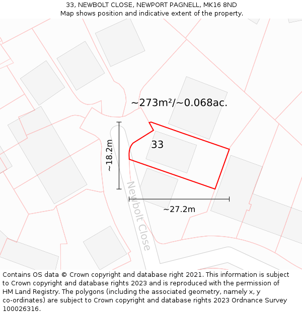 33, NEWBOLT CLOSE, NEWPORT PAGNELL, MK16 8ND: Plot and title map