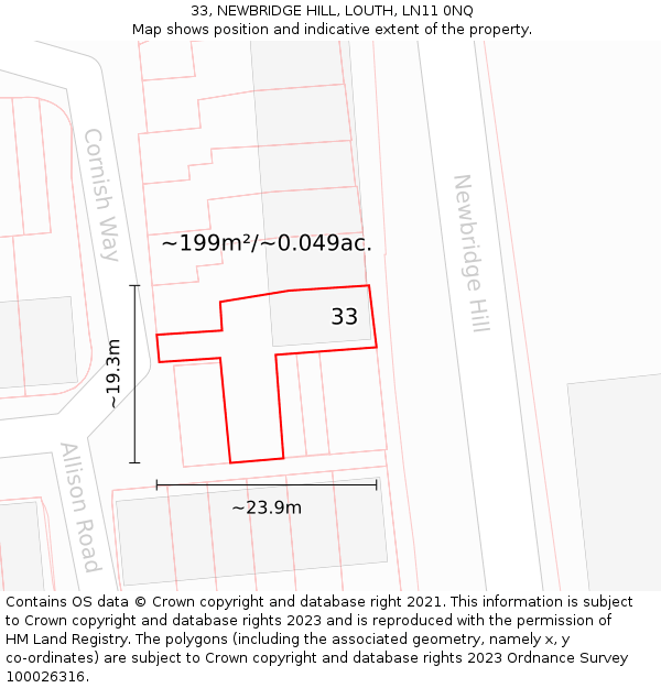 33, NEWBRIDGE HILL, LOUTH, LN11 0NQ: Plot and title map