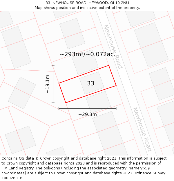 33, NEWHOUSE ROAD, HEYWOOD, OL10 2NU: Plot and title map