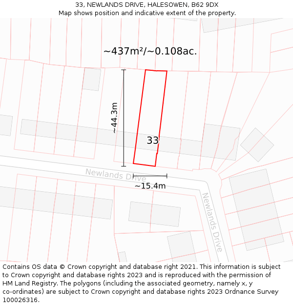 33, NEWLANDS DRIVE, HALESOWEN, B62 9DX: Plot and title map