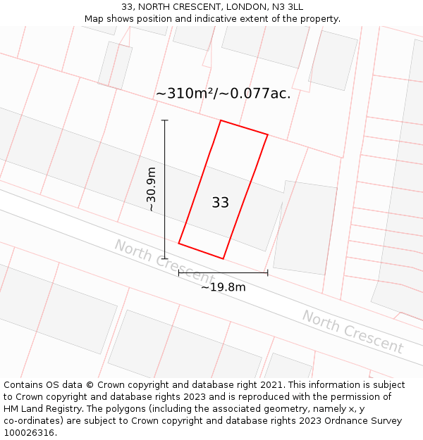 33, NORTH CRESCENT, LONDON, N3 3LL: Plot and title map