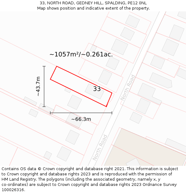 33, NORTH ROAD, GEDNEY HILL, SPALDING, PE12 0NL: Plot and title map