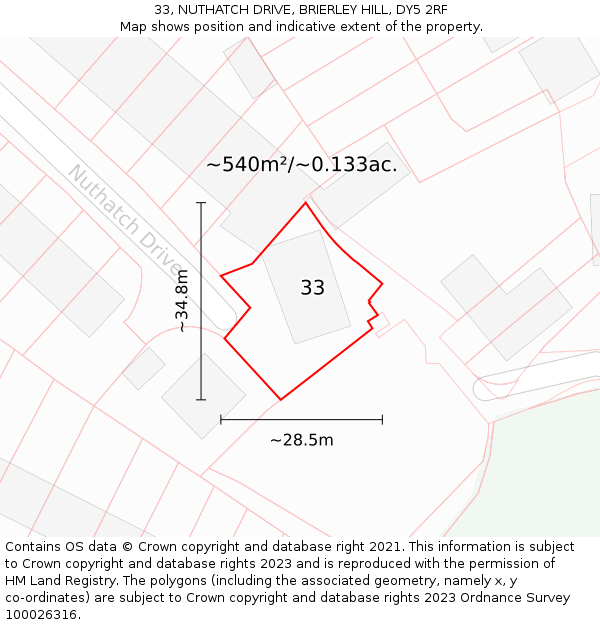 33, NUTHATCH DRIVE, BRIERLEY HILL, DY5 2RF: Plot and title map