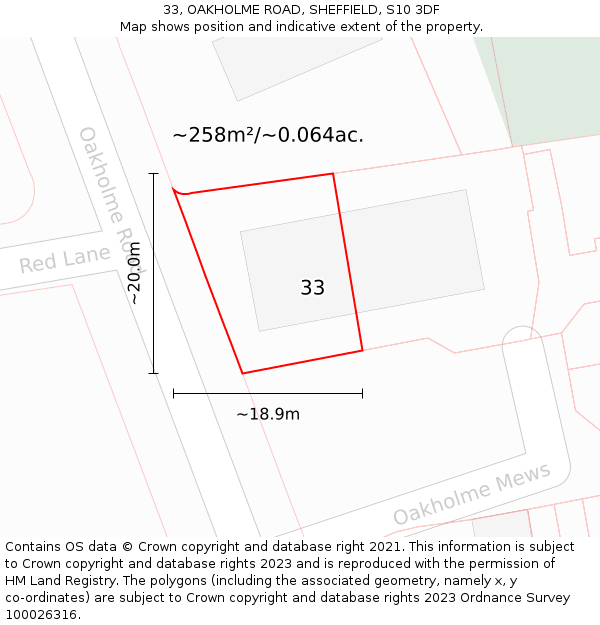 33, OAKHOLME ROAD, SHEFFIELD, S10 3DF: Plot and title map