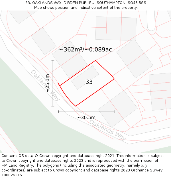 33, OAKLANDS WAY, DIBDEN PURLIEU, SOUTHAMPTON, SO45 5SS: Plot and title map