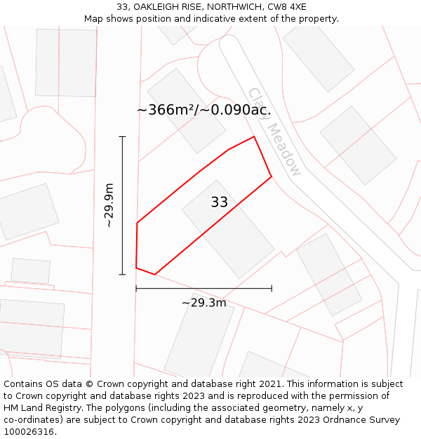 33, OAKLEIGH RISE, NORTHWICH, CW8 4XE: Plot and title map