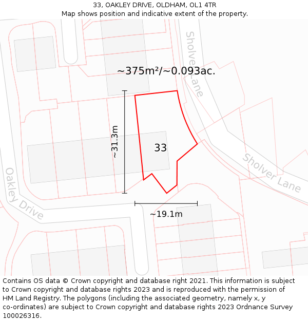 33, OAKLEY DRIVE, OLDHAM, OL1 4TR: Plot and title map