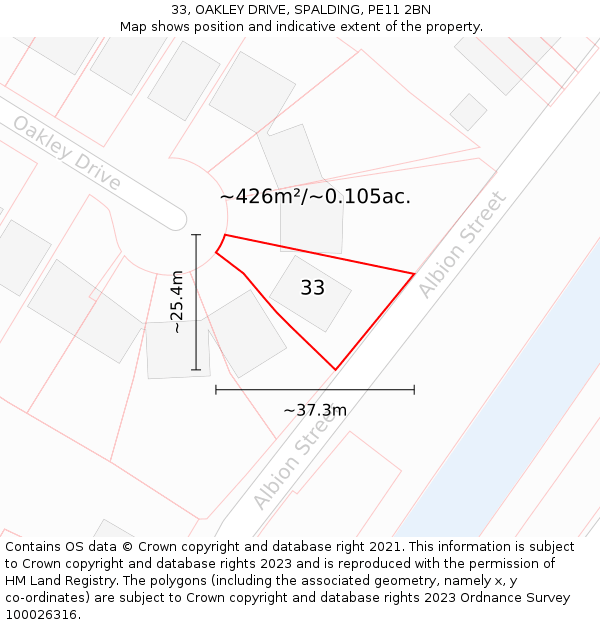 33, OAKLEY DRIVE, SPALDING, PE11 2BN: Plot and title map