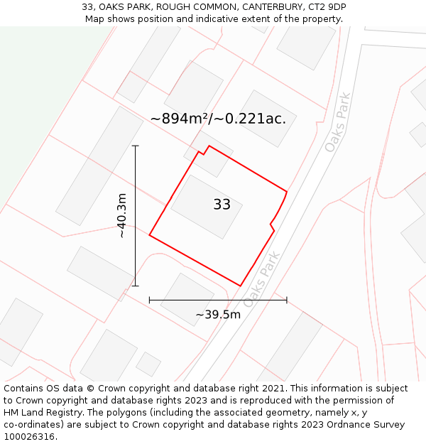 33, OAKS PARK, ROUGH COMMON, CANTERBURY, CT2 9DP: Plot and title map