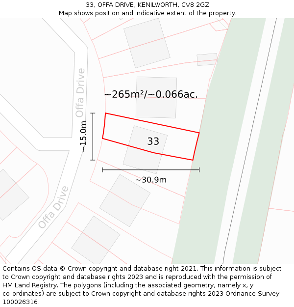 33, OFFA DRIVE, KENILWORTH, CV8 2GZ: Plot and title map