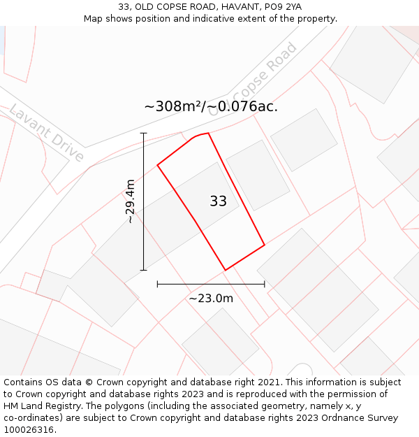 33, OLD COPSE ROAD, HAVANT, PO9 2YA: Plot and title map