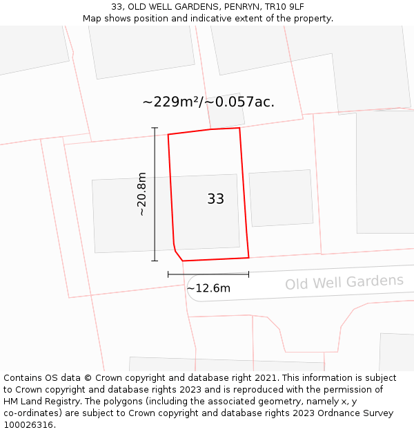 33, OLD WELL GARDENS, PENRYN, TR10 9LF: Plot and title map