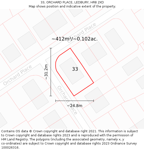 33, ORCHARD PLACE, LEDBURY, HR8 2XD: Plot and title map