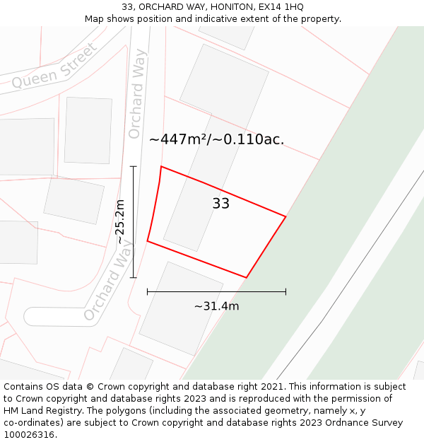 33, ORCHARD WAY, HONITON, EX14 1HQ: Plot and title map