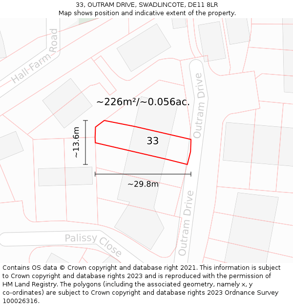 33, OUTRAM DRIVE, SWADLINCOTE, DE11 8LR: Plot and title map