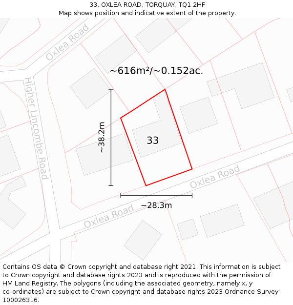 33, OXLEA ROAD, TORQUAY, TQ1 2HF: Plot and title map