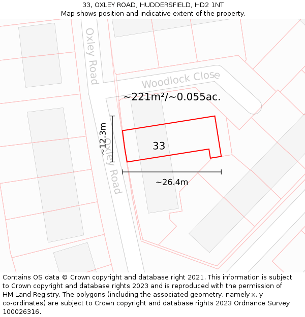 33, OXLEY ROAD, HUDDERSFIELD, HD2 1NT: Plot and title map