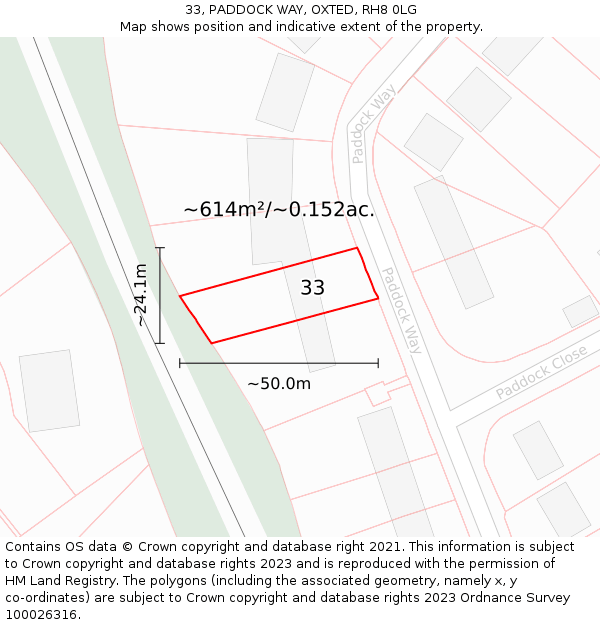 33, PADDOCK WAY, OXTED, RH8 0LG: Plot and title map