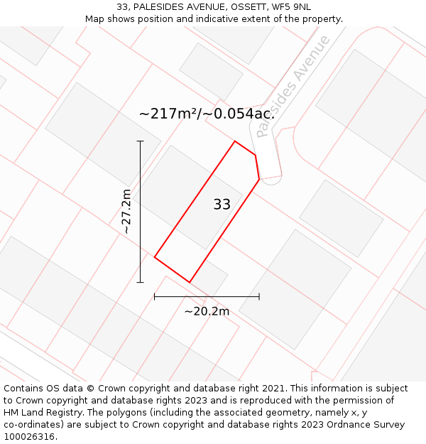 33, PALESIDES AVENUE, OSSETT, WF5 9NL: Plot and title map