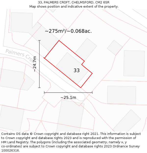 33, PALMERS CROFT, CHELMSFORD, CM2 6SR: Plot and title map