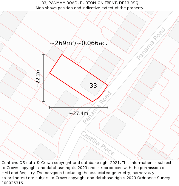 33, PANAMA ROAD, BURTON-ON-TRENT, DE13 0SQ: Plot and title map