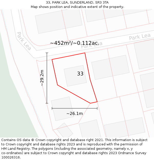 33, PARK LEA, SUNDERLAND, SR3 3TA: Plot and title map