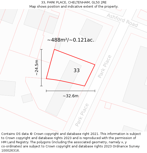33, PARK PLACE, CHELTENHAM, GL50 2RE: Plot and title map