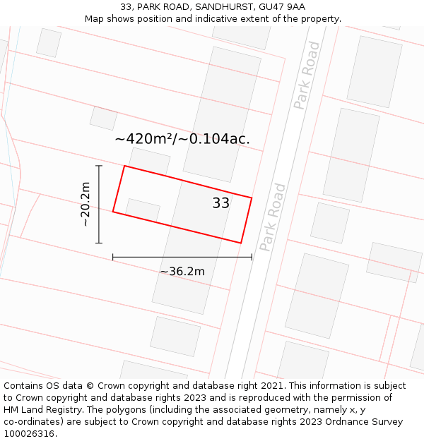 33, PARK ROAD, SANDHURST, GU47 9AA: Plot and title map