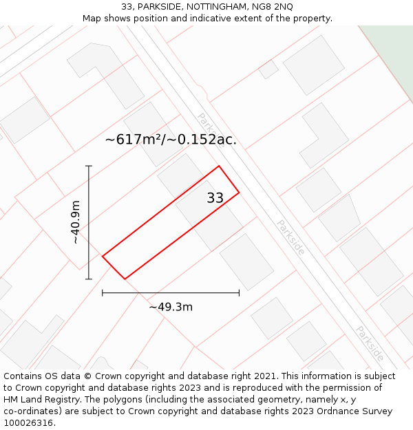 33, PARKSIDE, NOTTINGHAM, NG8 2NQ: Plot and title map