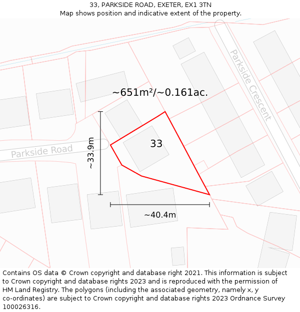 33, PARKSIDE ROAD, EXETER, EX1 3TN: Plot and title map